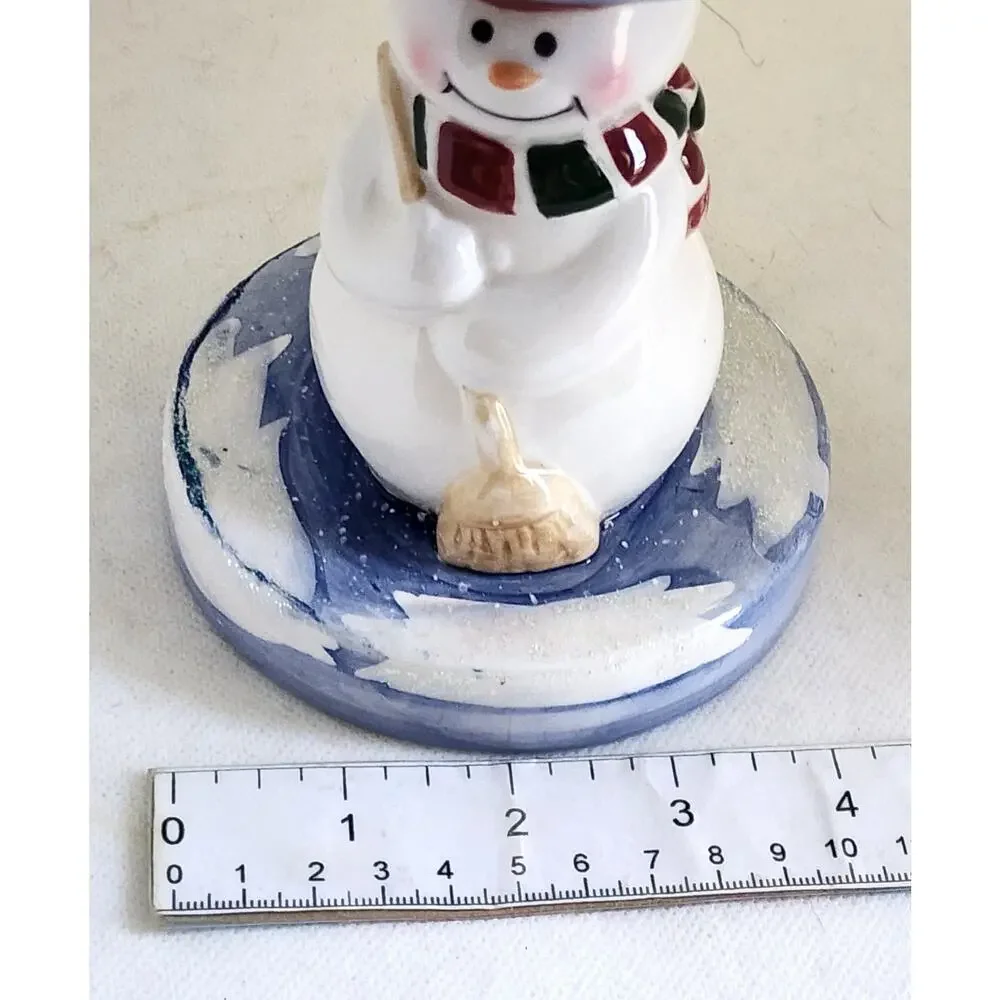 Home Interiors Snowman Pillar Candle Holder Ceramic Christmas Winter Decor 6